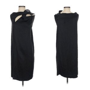 Nanushka Satin Shoulder Twist Leg Slit Midi Dress Black Sz XS Formal Cocktail